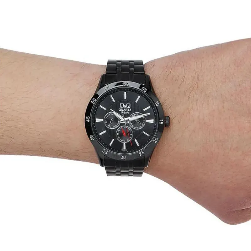 Q&Q Japan Quartz Multi-Function Black Dial Men's Watch- CE02J412Y